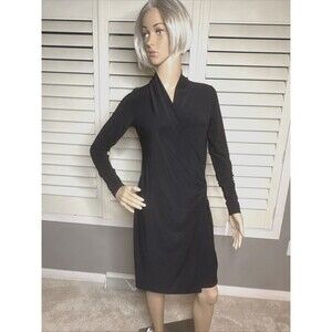 norma kamali dress black wrap Sz SM Waist ruching Stretchy V-Neck NWT NEW Sz 4/6